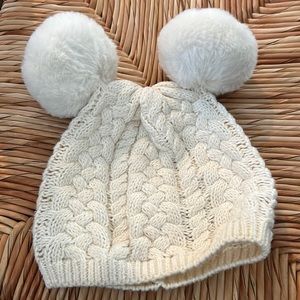 Baby Gap 0-6M Off-White Hat with Pom Poms